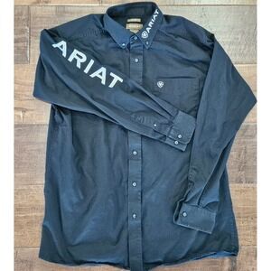 Ariat Mens Fitted Long Sleeve Button Down Shirt Black Western Logo XL